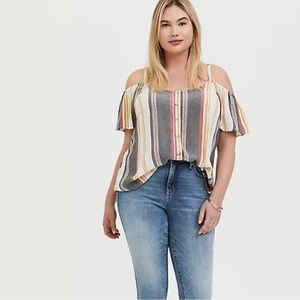 Torrid size 1 striped cold shoulder button top